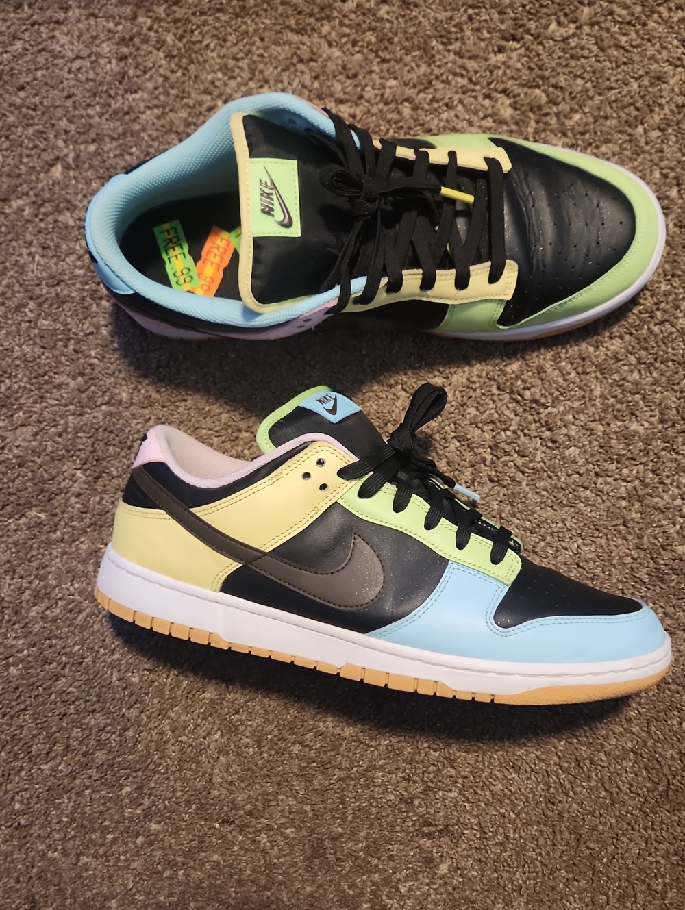 "Nike Dunk Low Free 99" Sneakers in Black, Blue, Yellow, Green, Pink